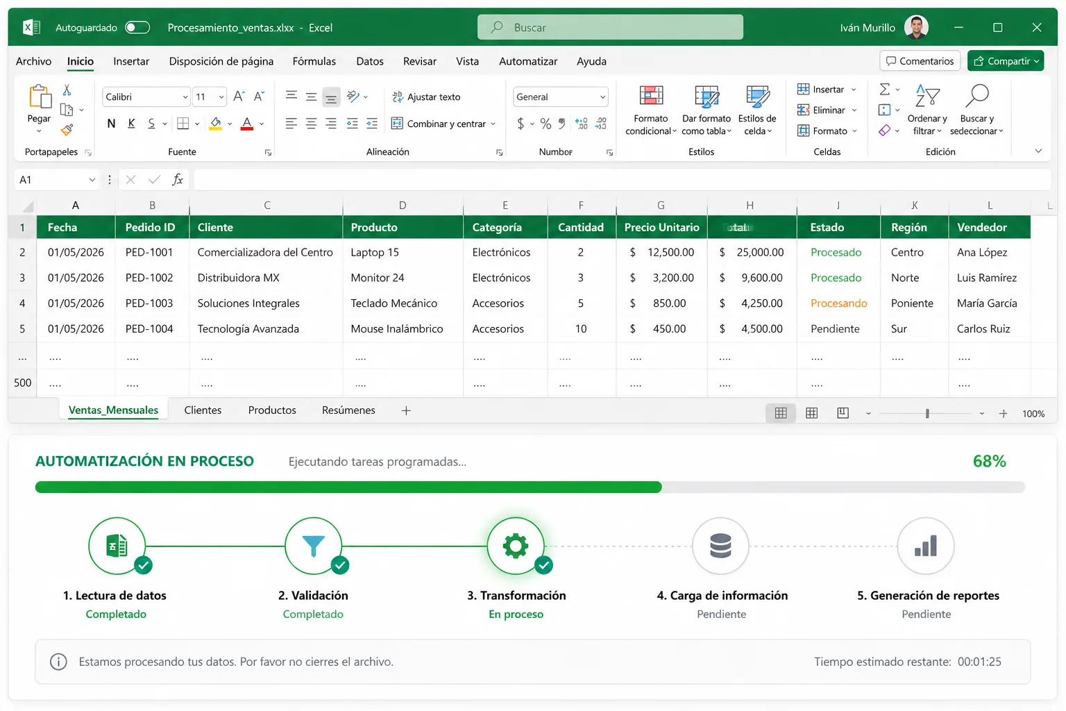 Automatización de procesos y hoja de cálculo conectada